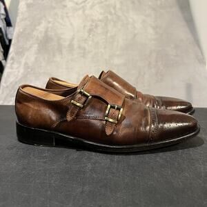 Donald J Pliner Dress Shoes Mens Size 8 Brown Gevan-14 Double Monk Strap Vibram